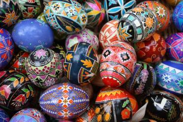 Ukrainian colorfully decorated Easter eggs. 